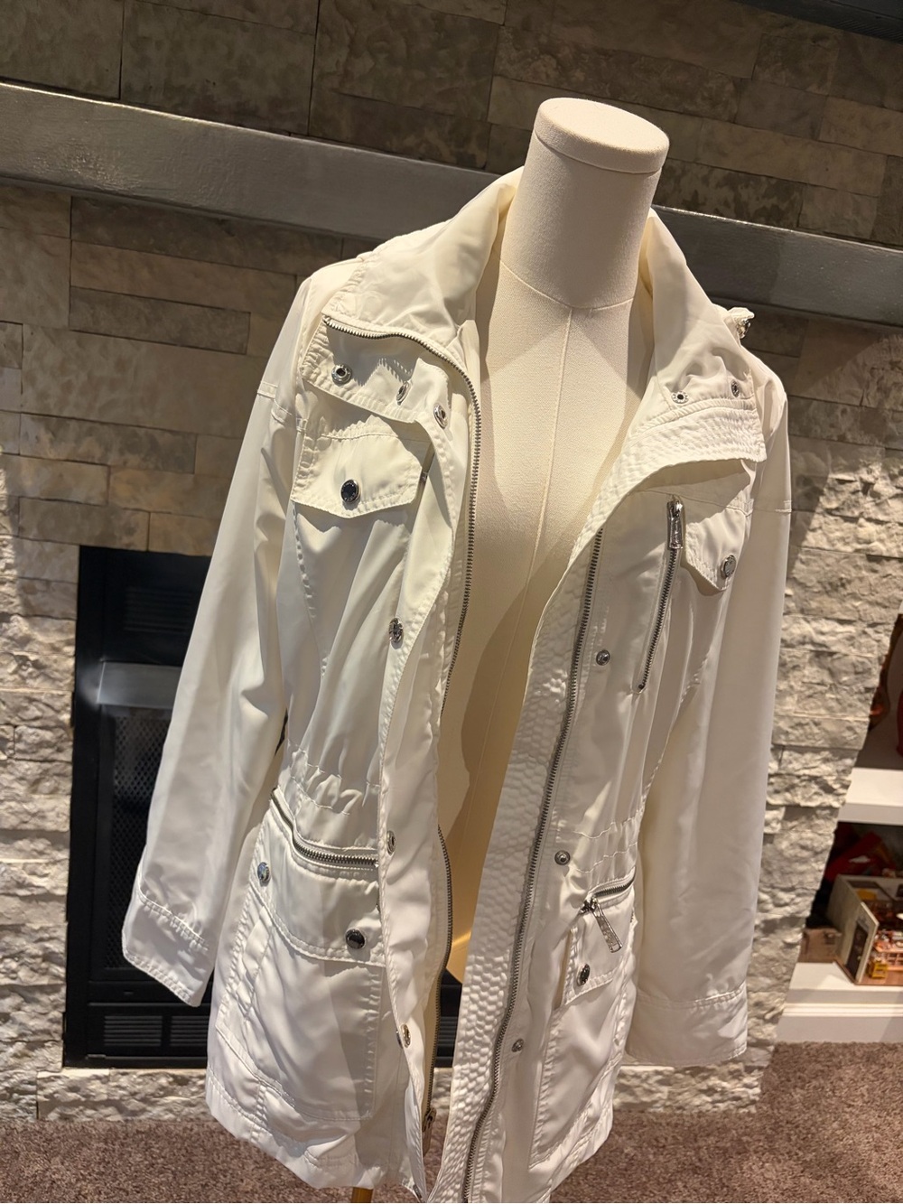 Michael Kors White Utility Anorack Waterproof Jacket